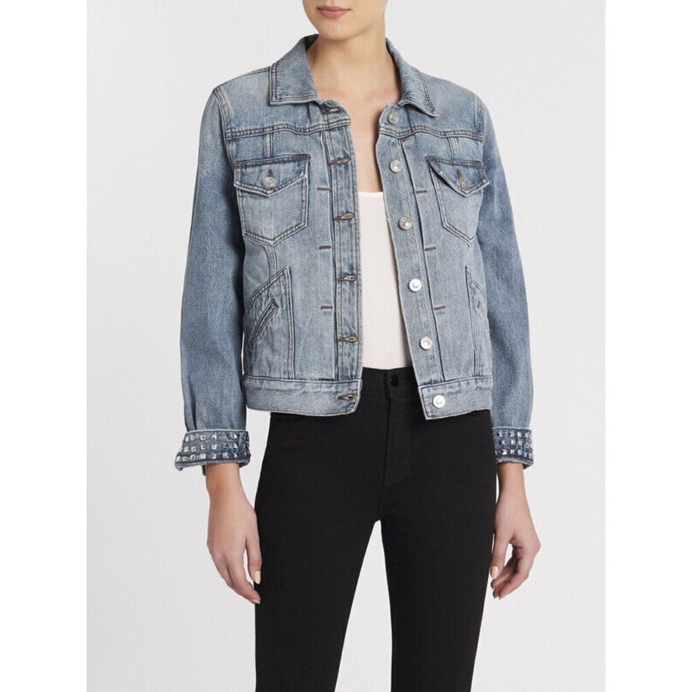 Current/Elliott The Turnt Boulder Studded Denim Jacket Size US 4